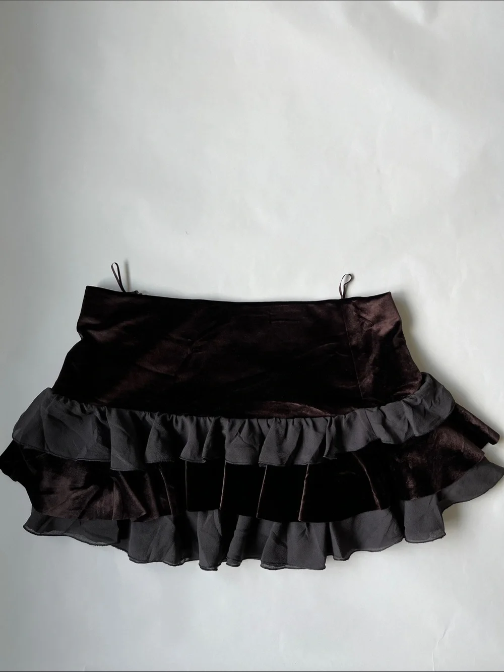 Zara Chocolate Brown Mini Skirt with Gray Ruffle Trim